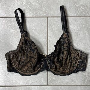 Chantelle Black and Tan Lace Bra 34 D.